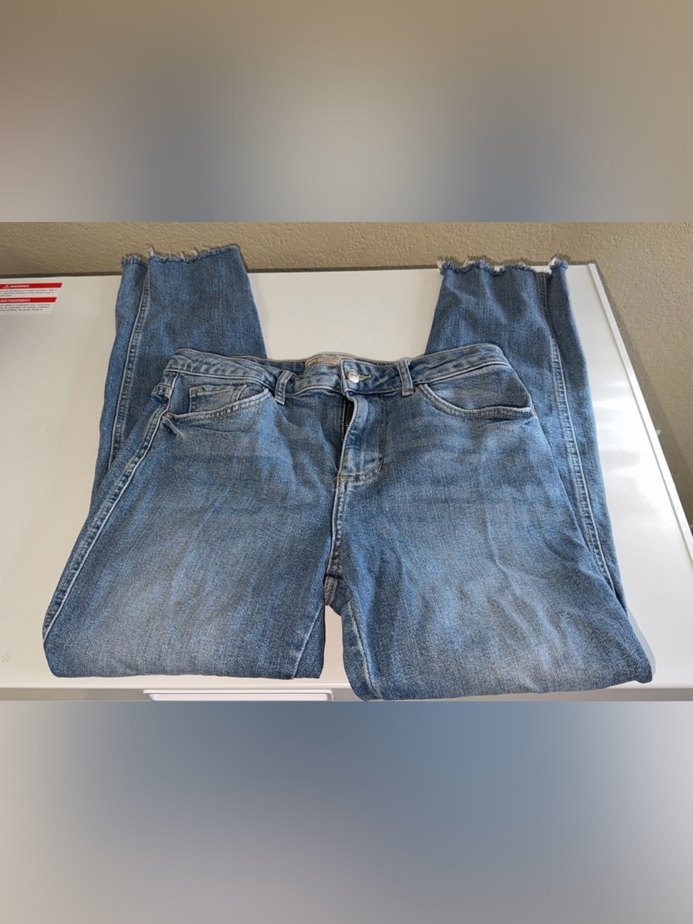 Free People Raw Hem Straight Leg Jeans Light Wash Denim - Picture 3 of 5